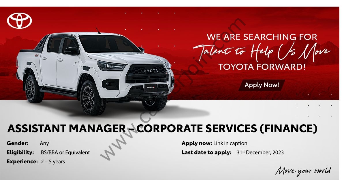 Toyota Pakistan Jobs Assistant Manager – Corporate Services (Finance) 1