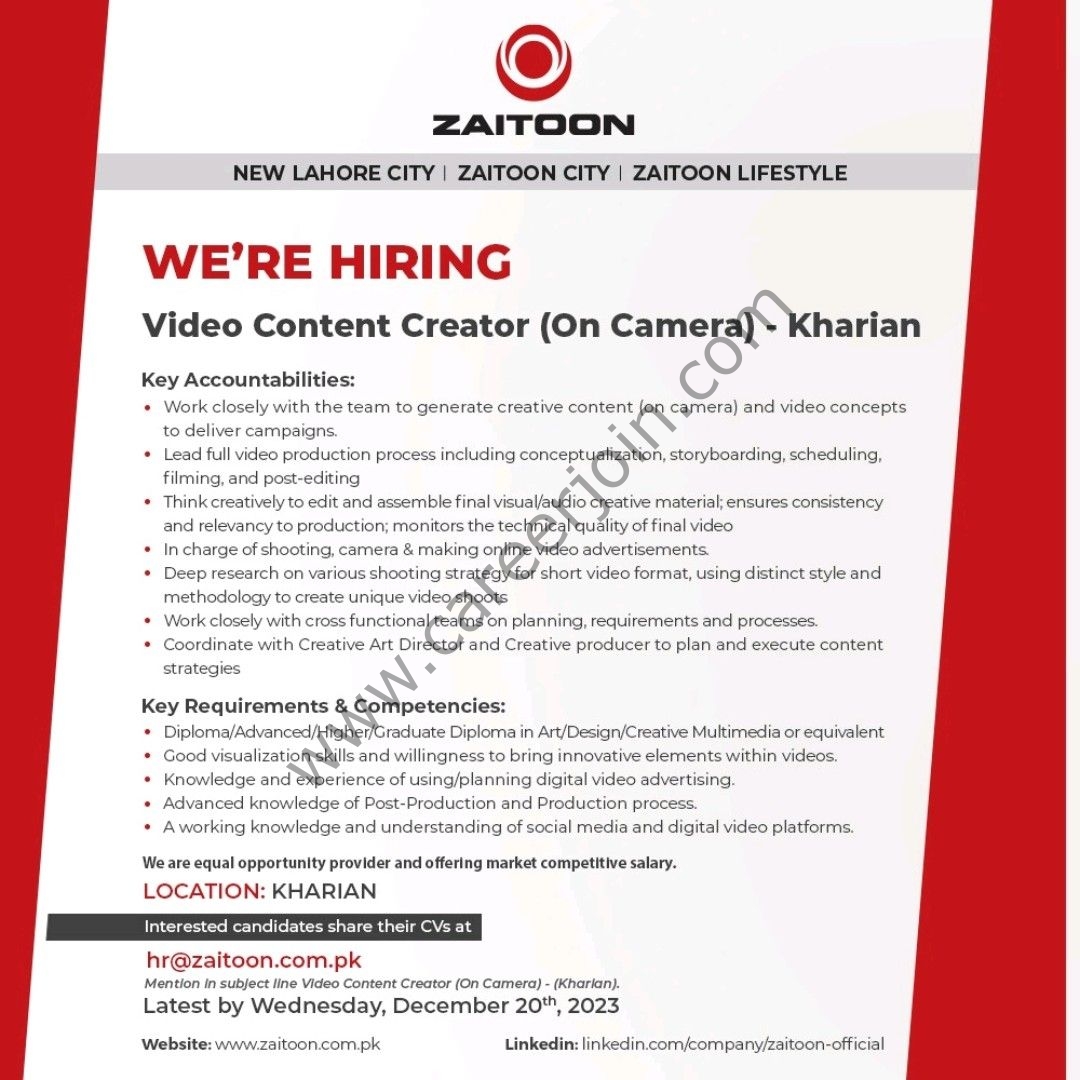 Zaitoon Group Jobs Video Content Creator (On Camera) 1