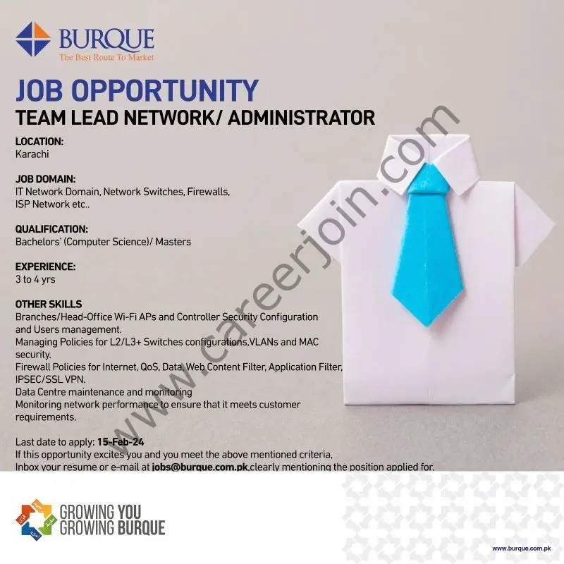 Burque Corporation Limited Jobs Team Lead Network / Administrator 1