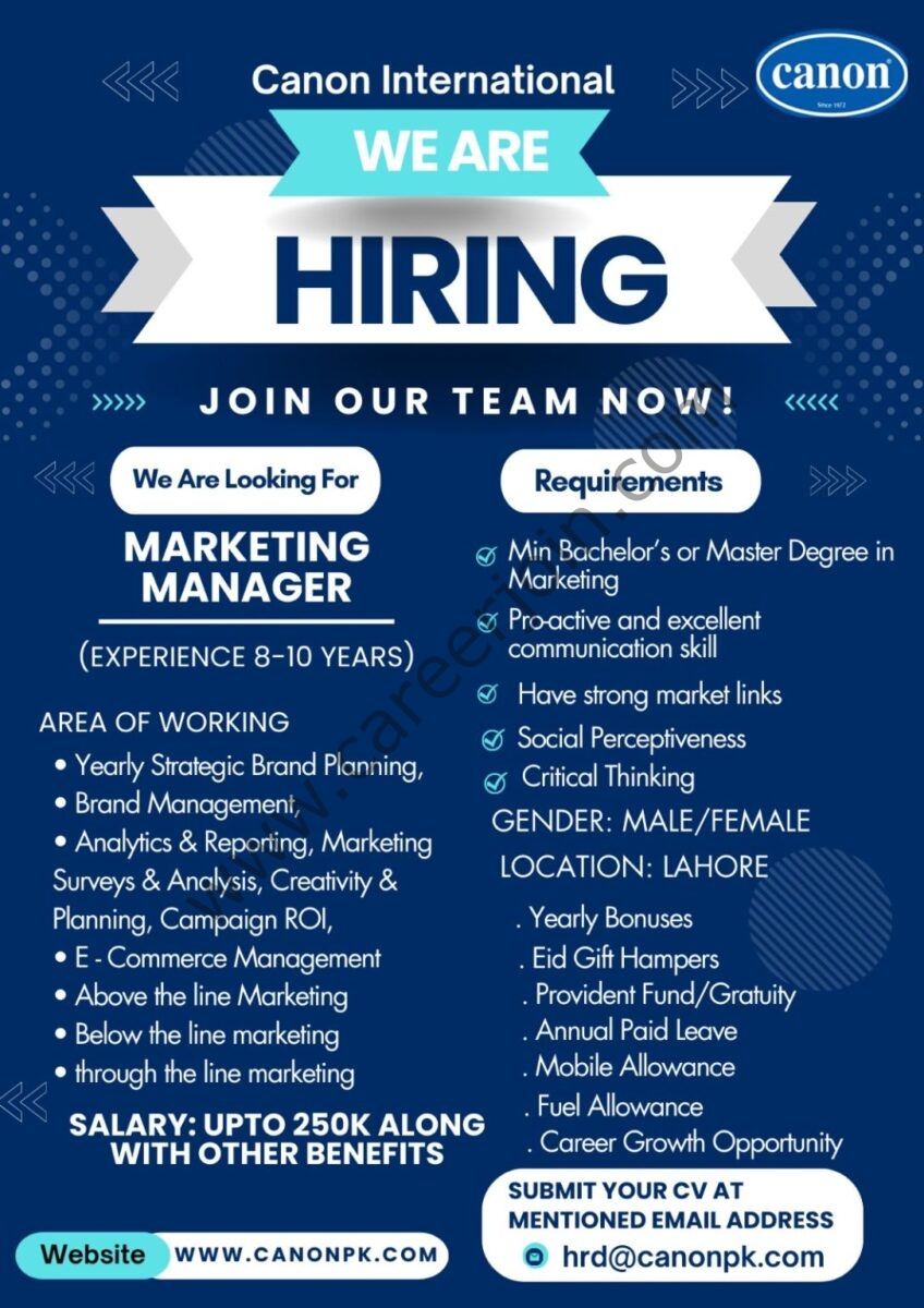 Canon International Pvt Ltd Jobs Marketing Manager 1