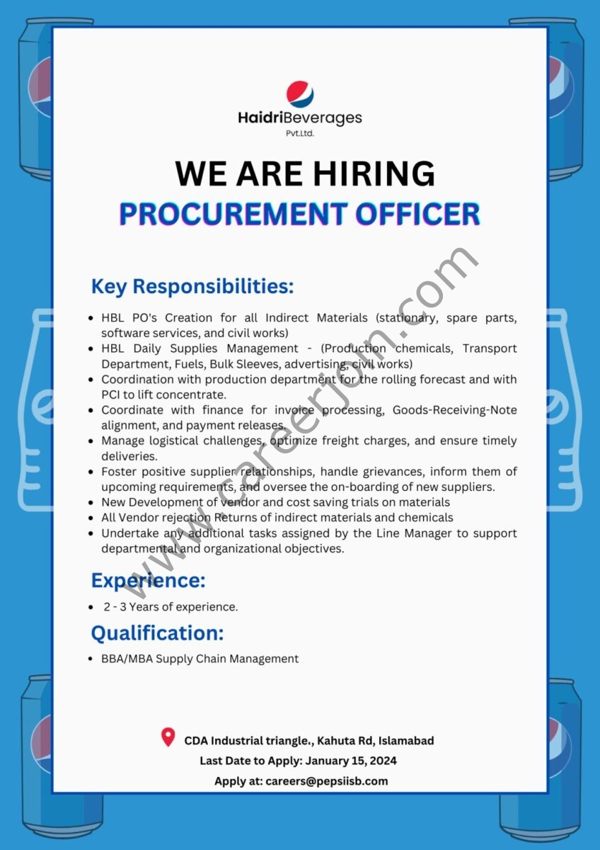 Haidri Beverages Pvt Ltd Jobs Procurement Officer 1