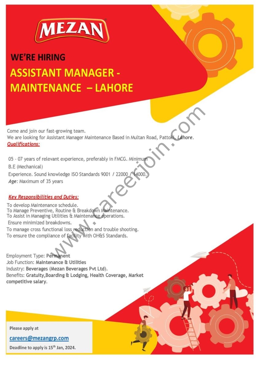 Mezan Beverages Pvt Ltd Jobs Assistant Manager Maintenance 1