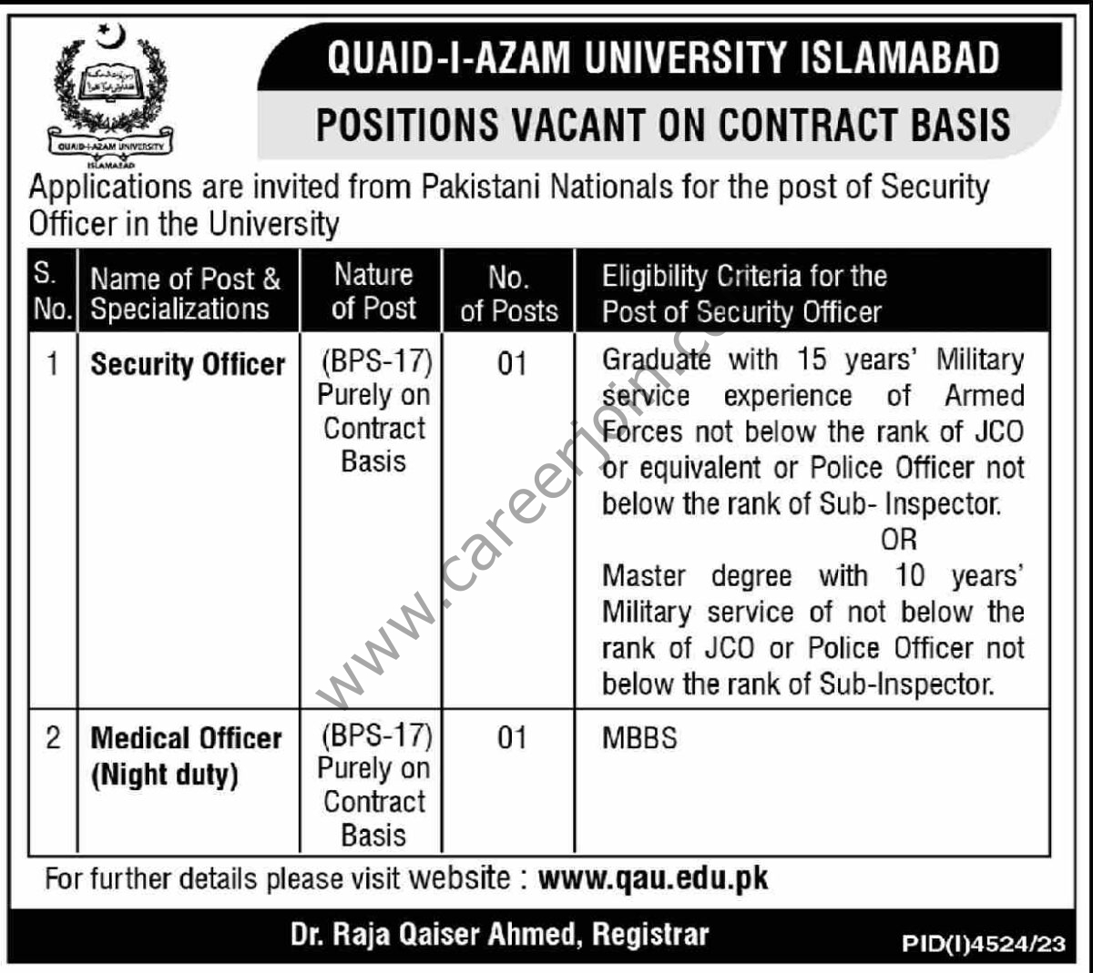Quaid I Azam University Islamabad Jobs 28 January 2024 Dawn 1