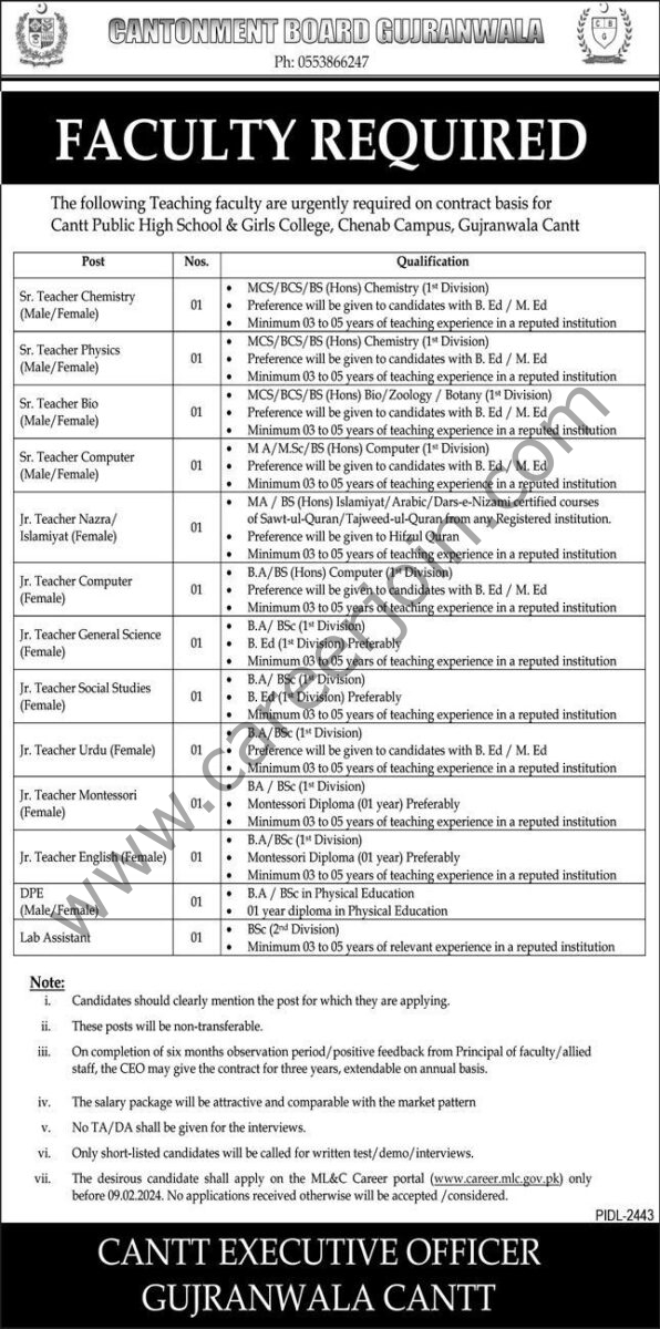 Cantonment Board Gujranwala Jobs 03 February 2024 Express 1