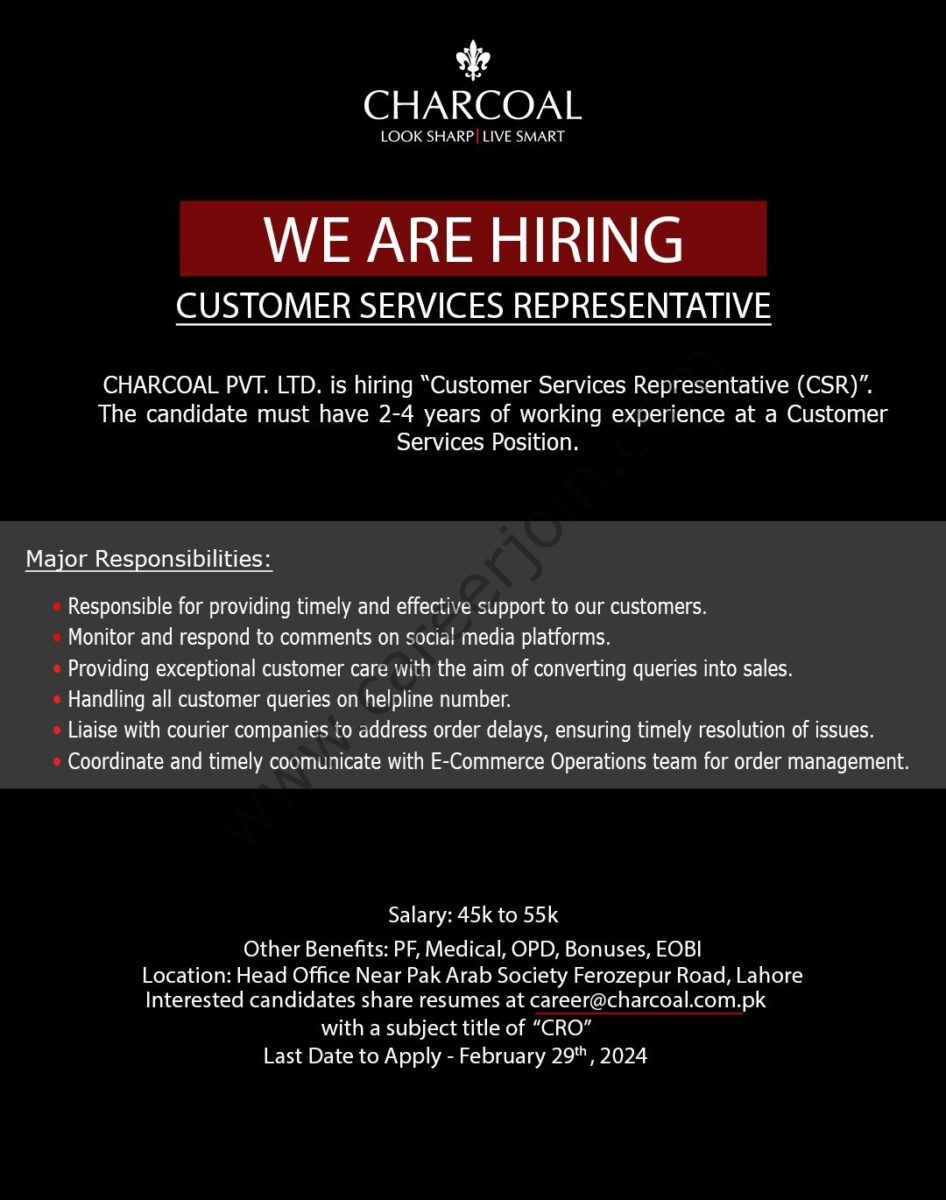 Charcoal Pvt Ltd Jobs Customer Services Representative 1