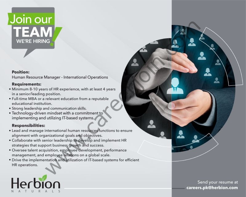 Herbion Naturals Jobs Human Resource Manager International Operations 1