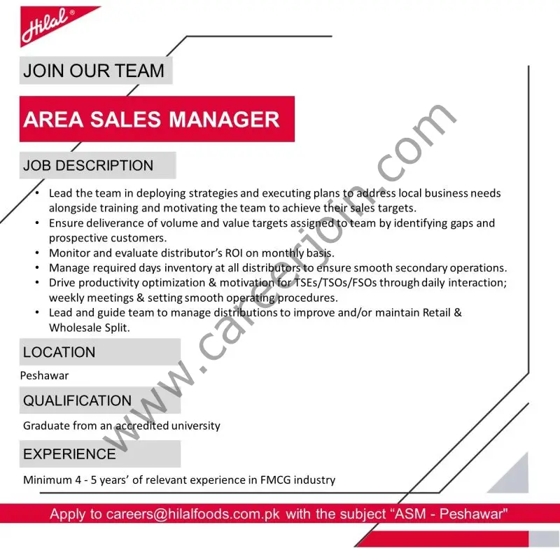Hilal Foods Pvt Ltd Jobs Area Sales Manager 1