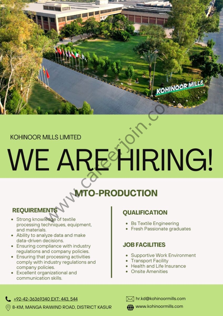 Kohinoor Textile Mills Limited Jobs MTO Production 1
