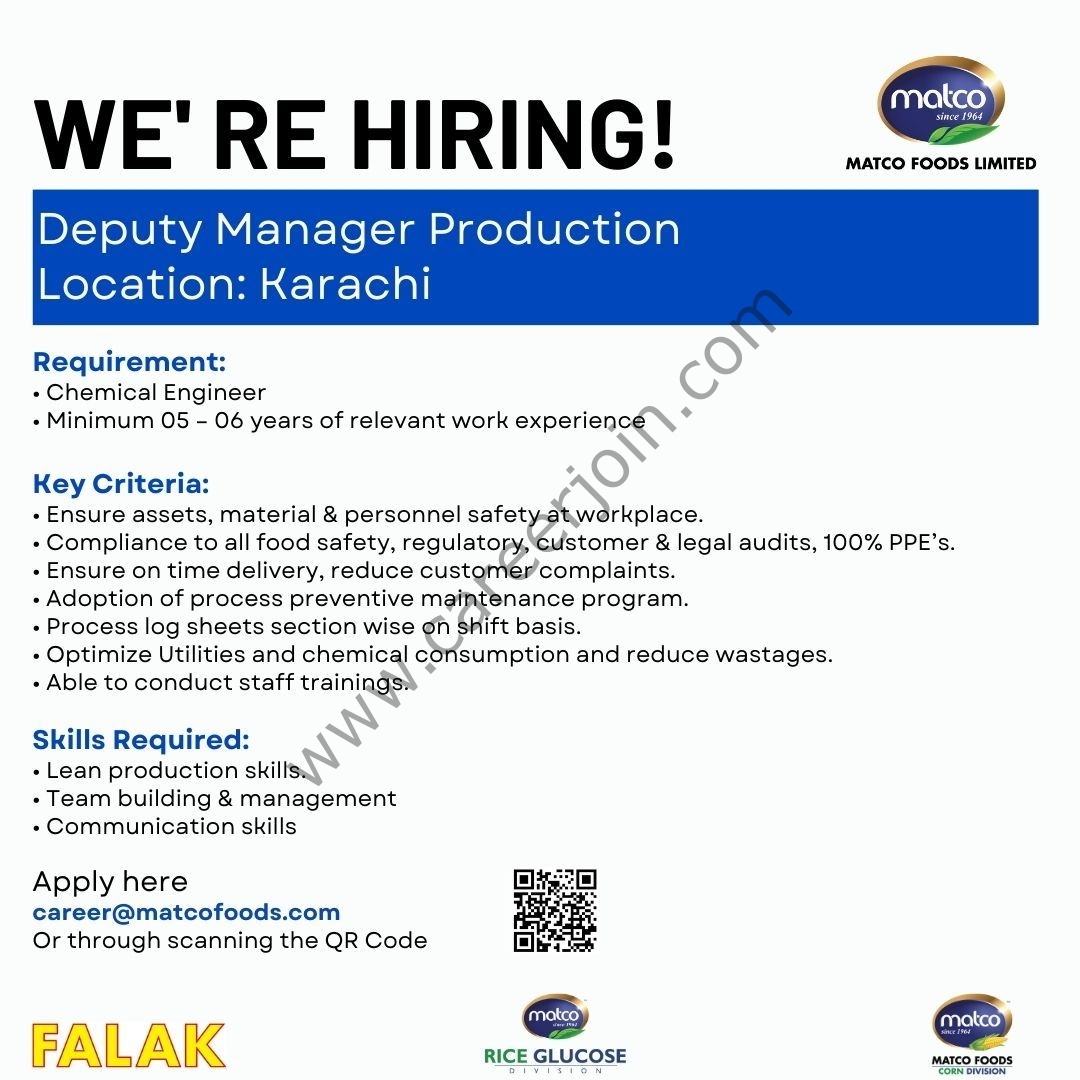 Matco Foods Limited Jobs Deputy Manager Production 1