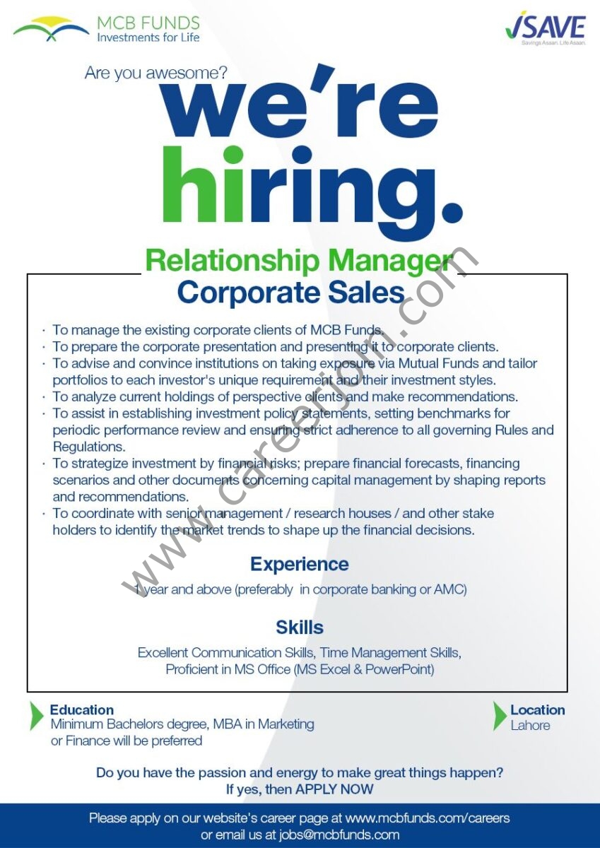 MCB Funds Jobs Relationship Manager Corporate Sales 1