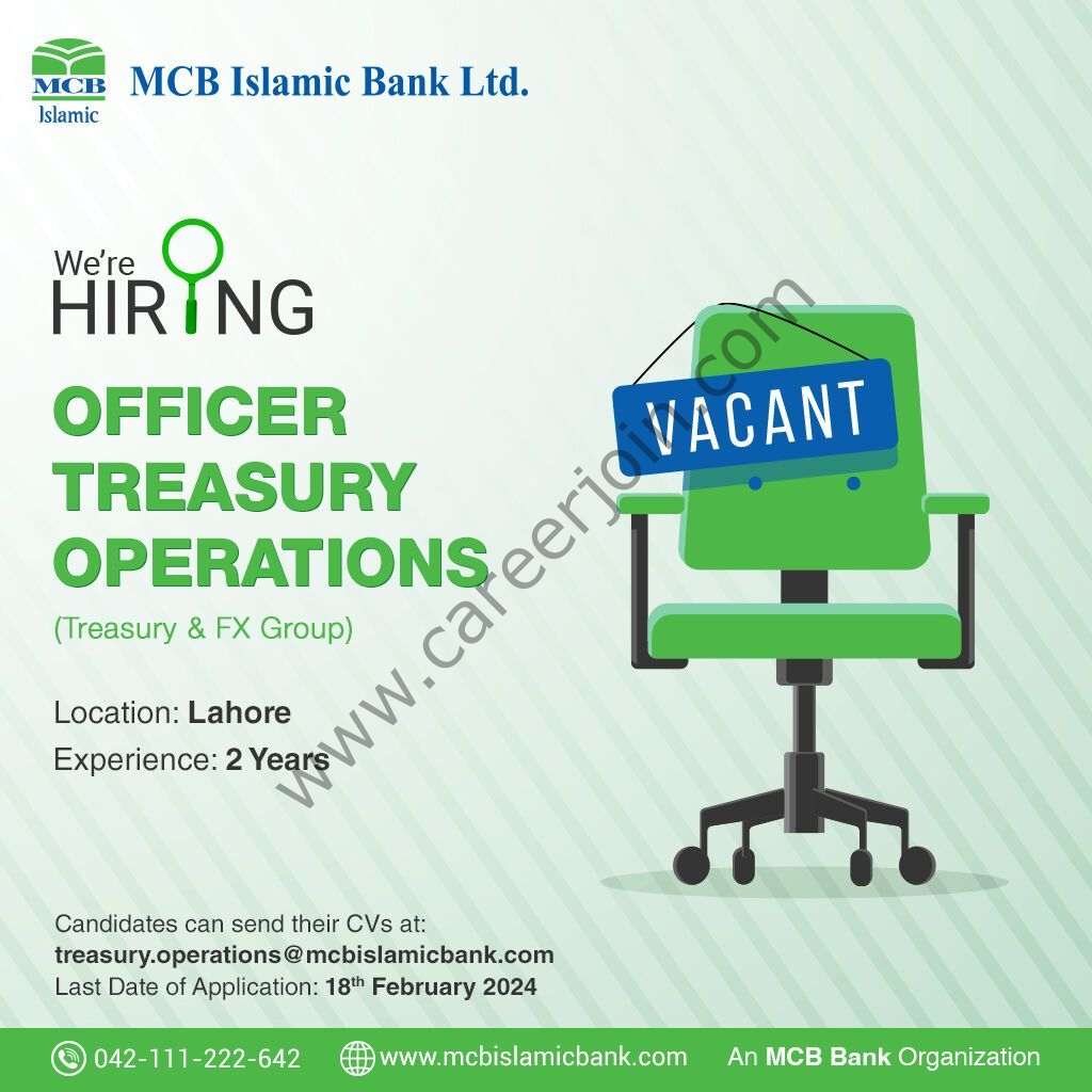 MCB Islamic Bank Jobs Officer Treasury Operations 1