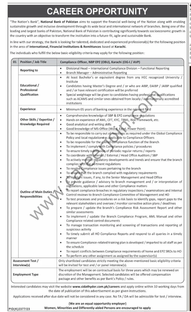 NBP National Bank Of Pakistan Jobs 25 February 2024 Express Tribune 1