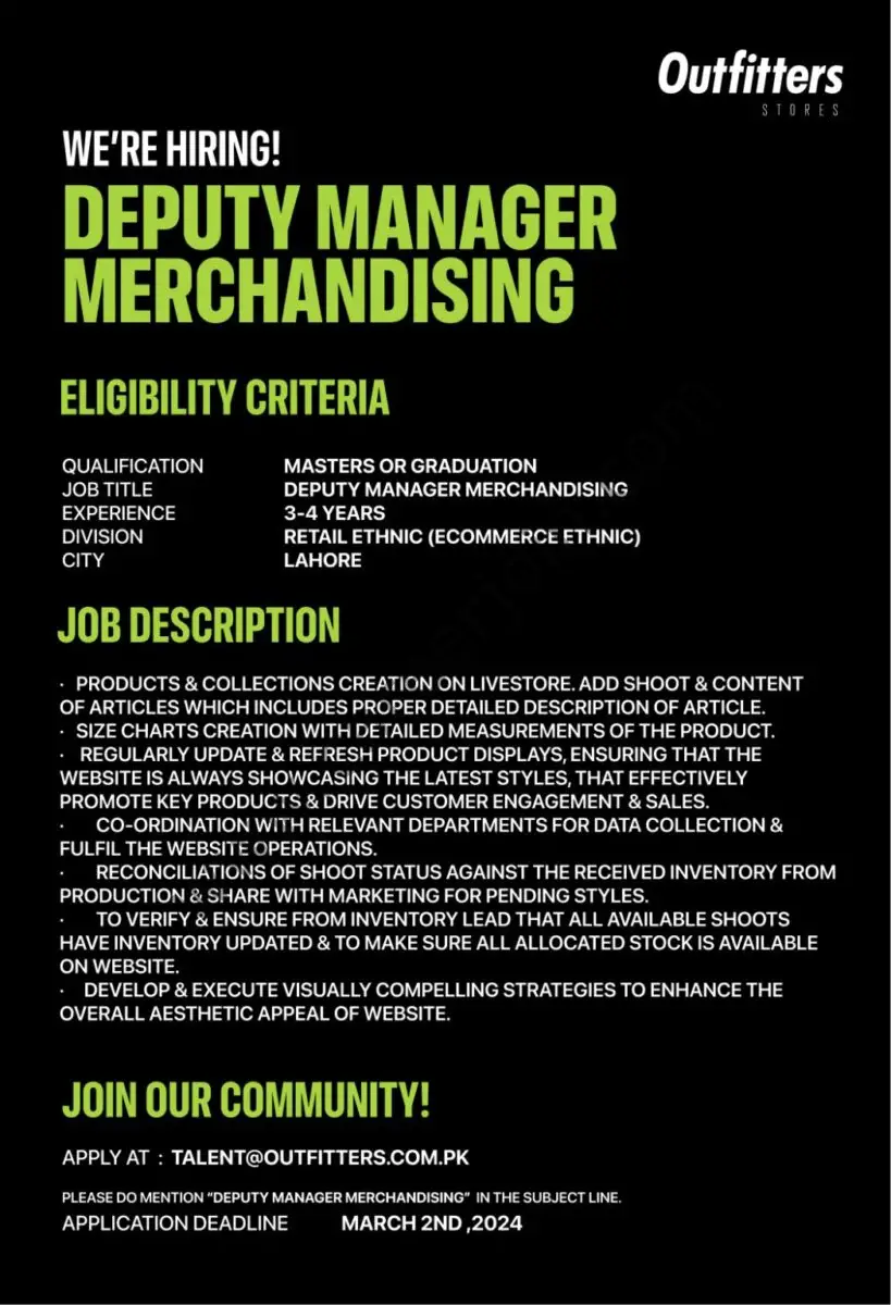 Outfitters Stores Pvt Ltd Jobs Deputy Manager Merchandising 1