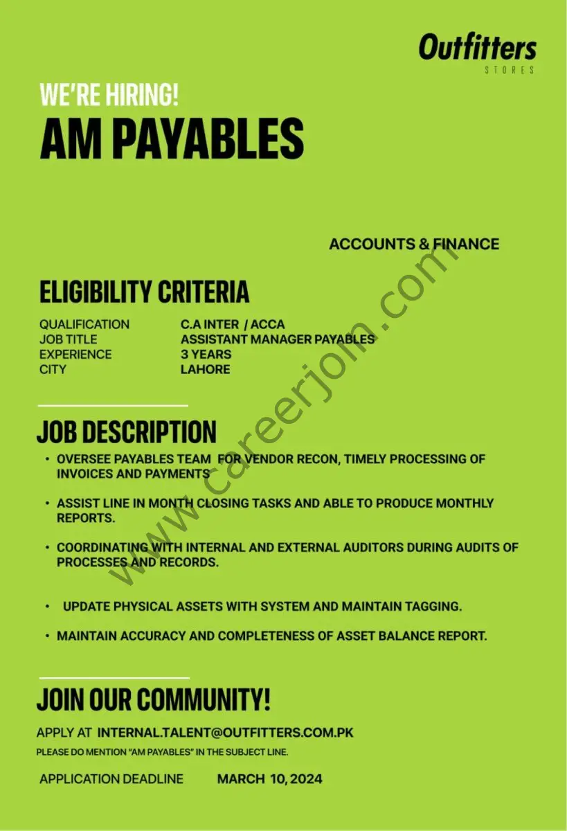 Outfitters Stores Pvt Ltd Jobs AM Payables  1