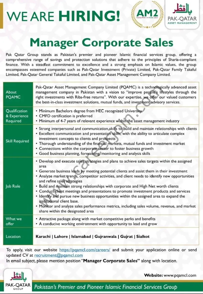 Pak Qatar Group Jobs Manager Corporate Sales 1