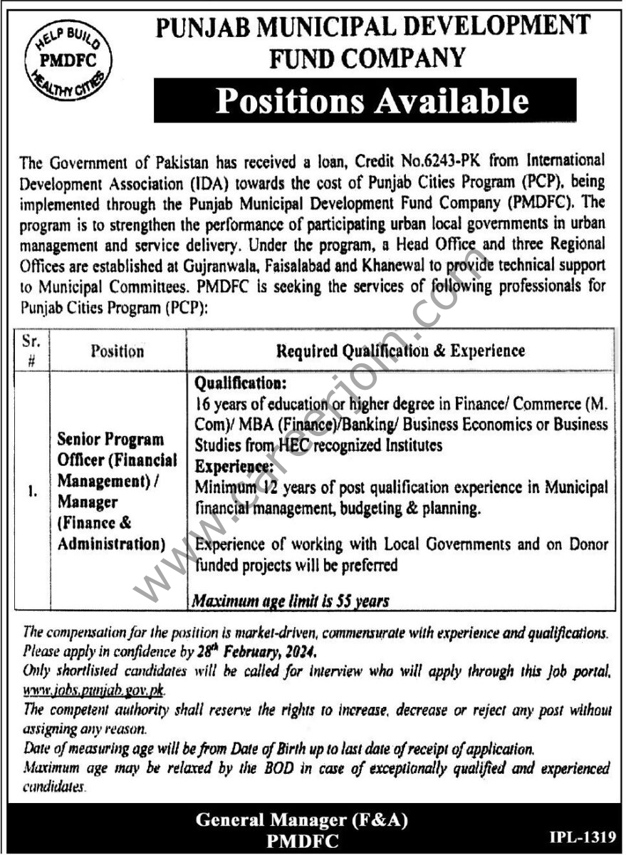 Punjab Municipal Development Fund Co PMDFC Jobs Senior Program Officer 1