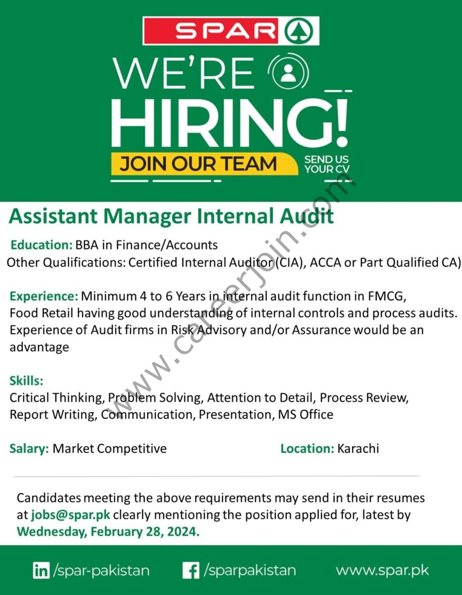 SPAR Pakistan Jobs Assistant Manager Internal Audit 1
