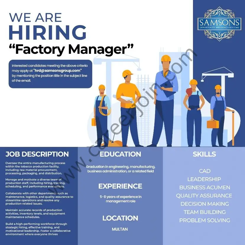 Samsons Group Of Companies Jobs Factory Manager 1