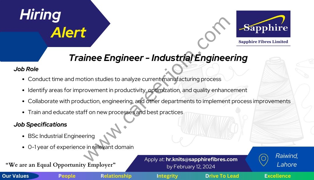 Sapphire Fibres Limited Jobs Trainee Engineer 1