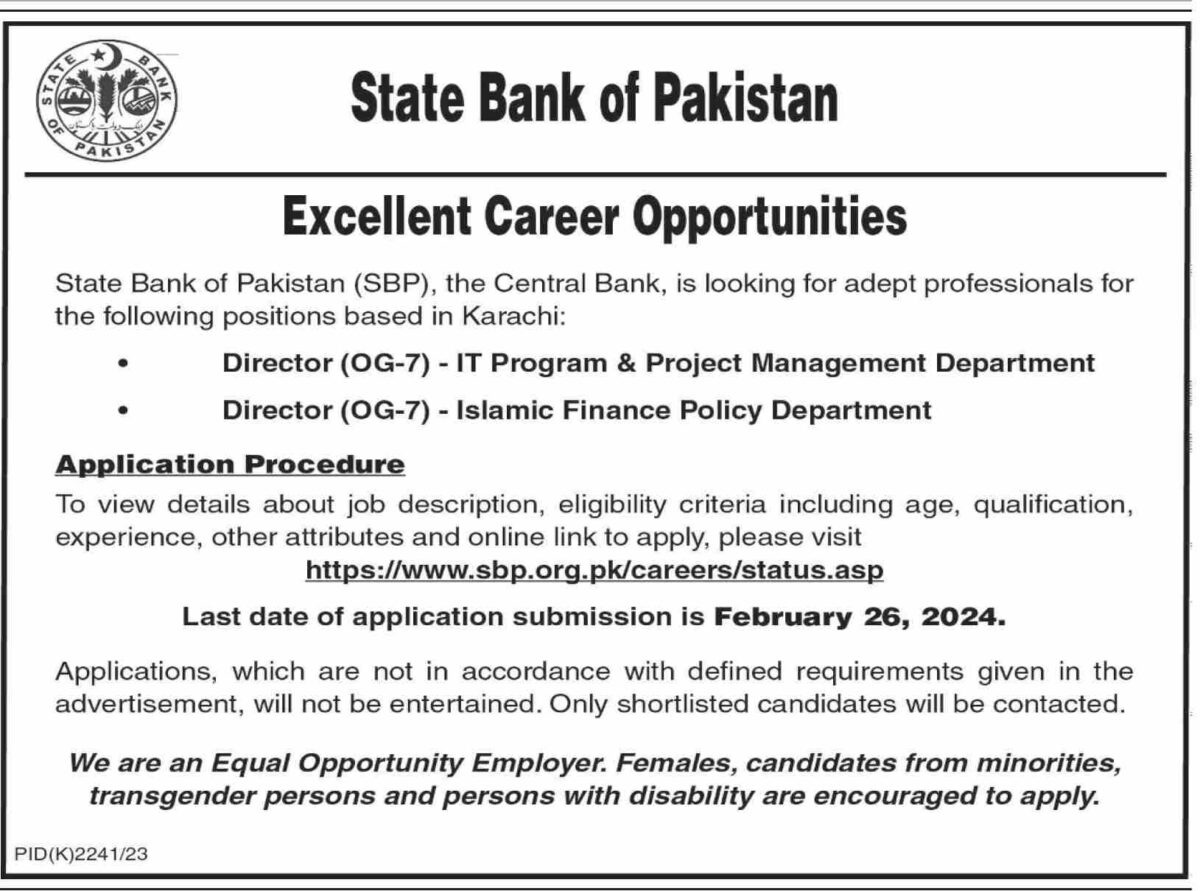 State Bank Of Pakistan SBP Jobs 11 February 2024 Dawn 1