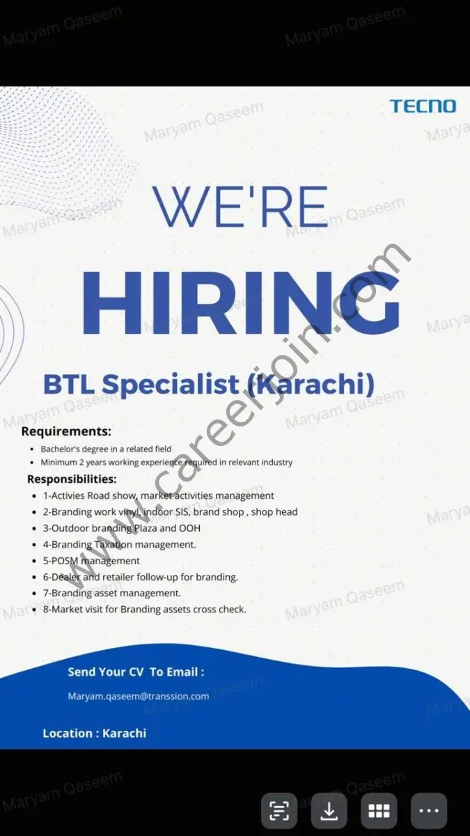 Tecno Mobile Pakistan Jobs BTL Specialist 1