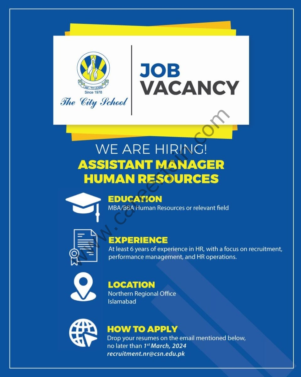 The City School Jobs Assistant Manager Human Resources 1
