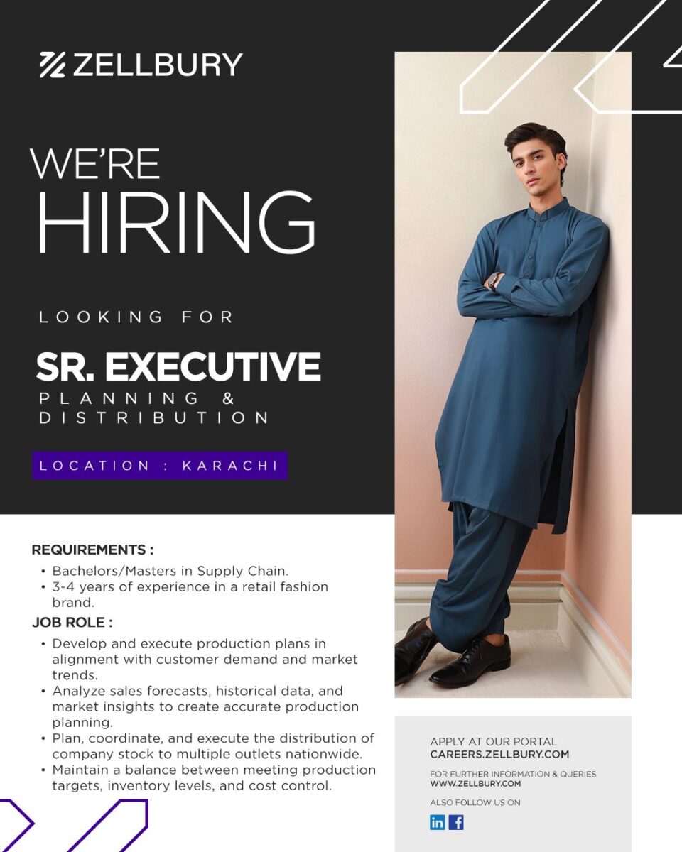 Zellbury Pakistan Jobs Sr Executive Planning & Distribution 1