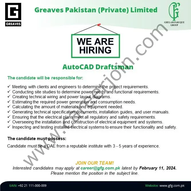 Greaves Pakistan Pvt Ltd Jobs AutoCAD Draftsman 1