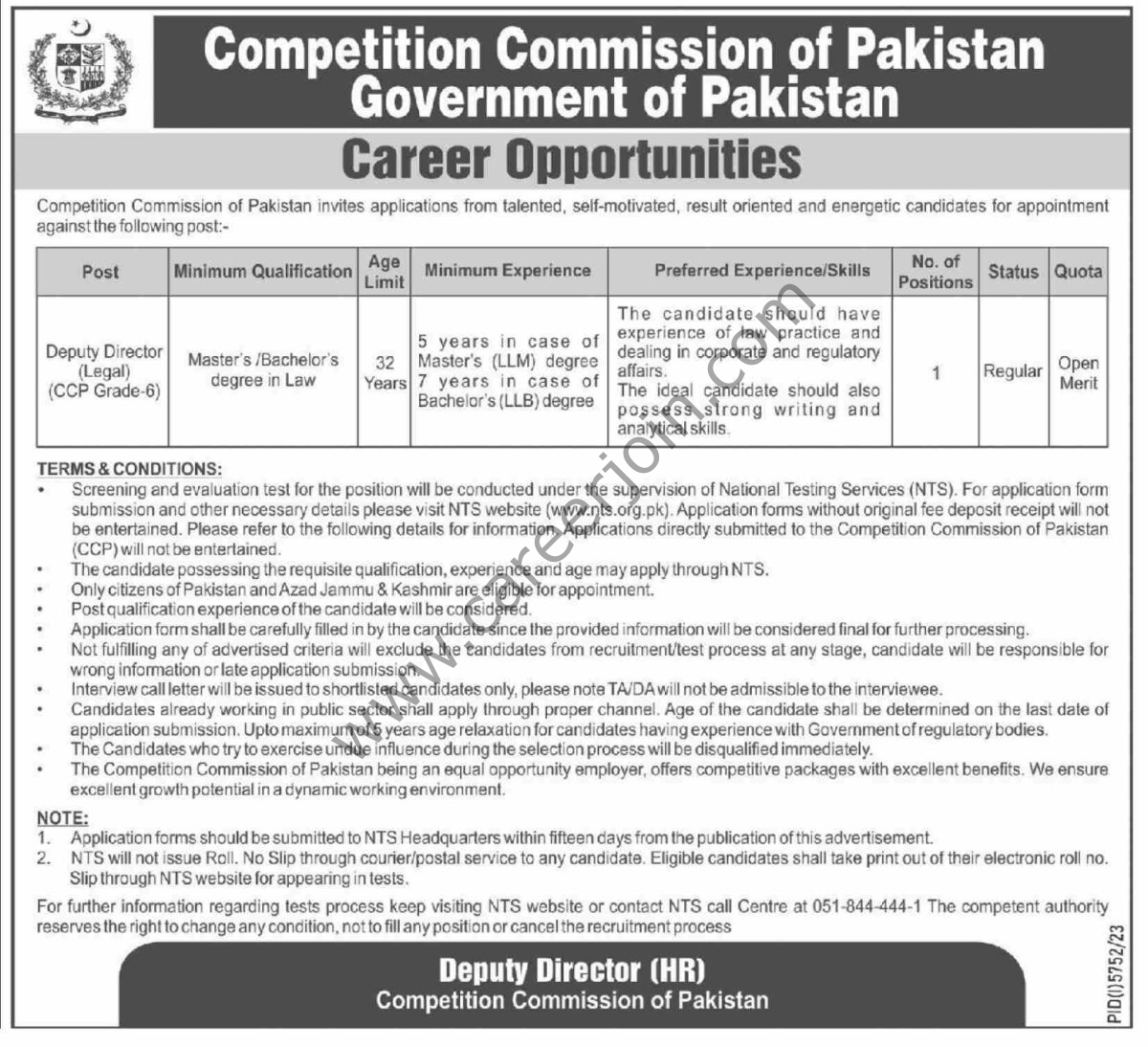 Competition Commission of Pakistan Jobs 27 March 2024 Dawn 1