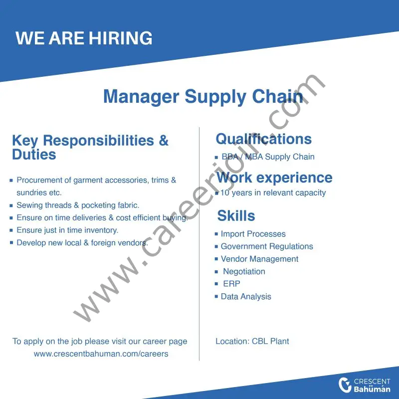 Crescent Bahuman Limited Jobs Manager Supply Chain 1