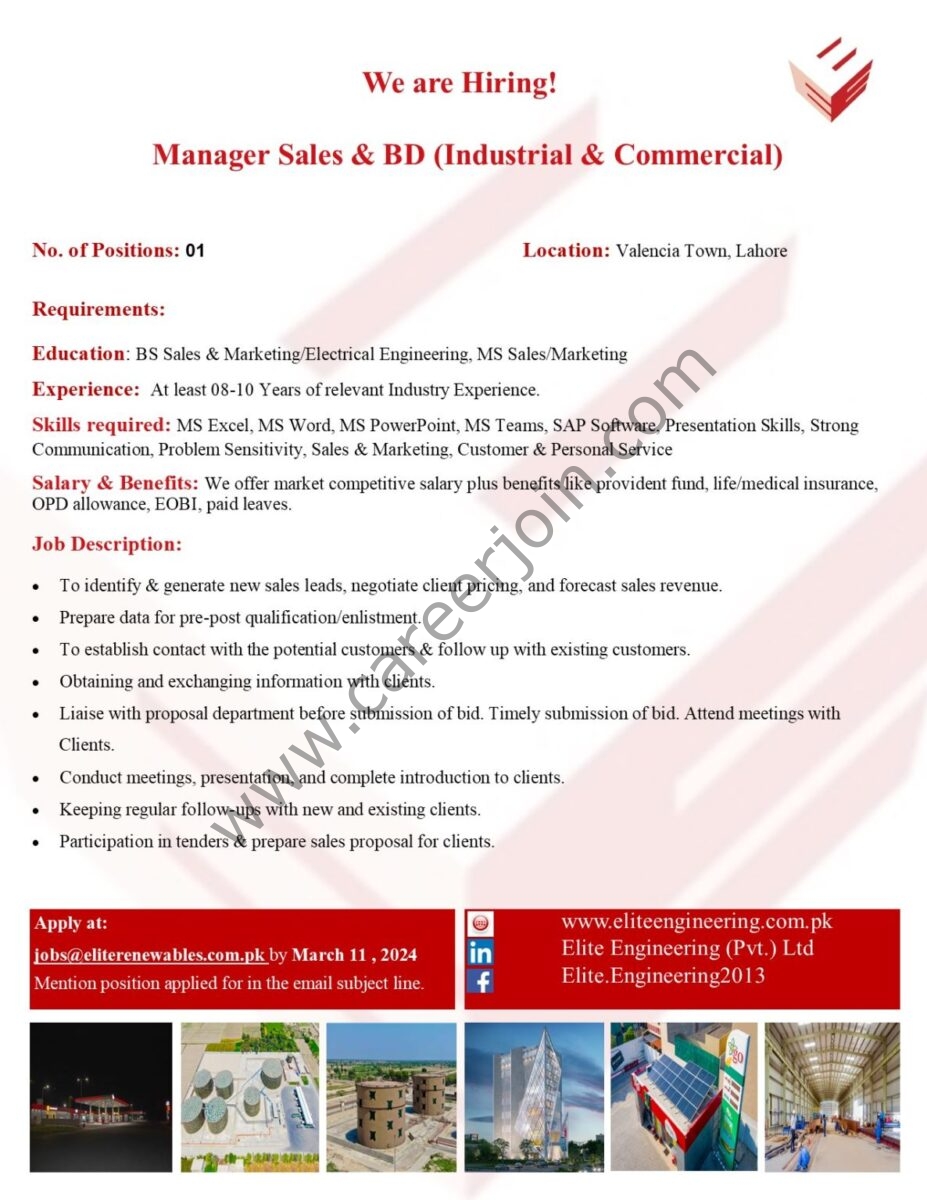 Elite Engineering Pvt Ltd Jobs Manager Sales & BD (Industrial & Commercial) 1