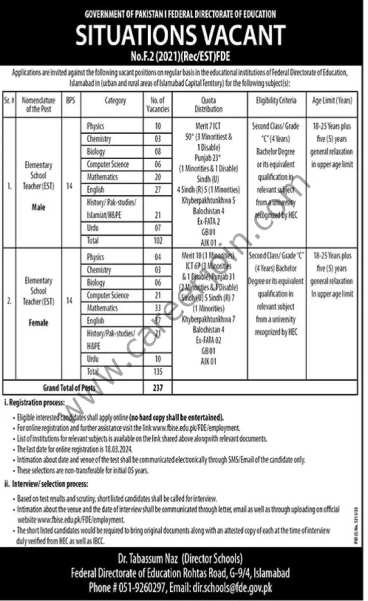 Federal Directorate of Education Jobs 03 March 2024 The News 1