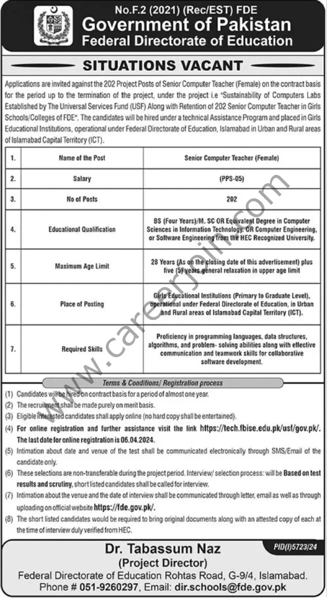 Federal Directorate of Education Jobs 24 March 2024 The News 1