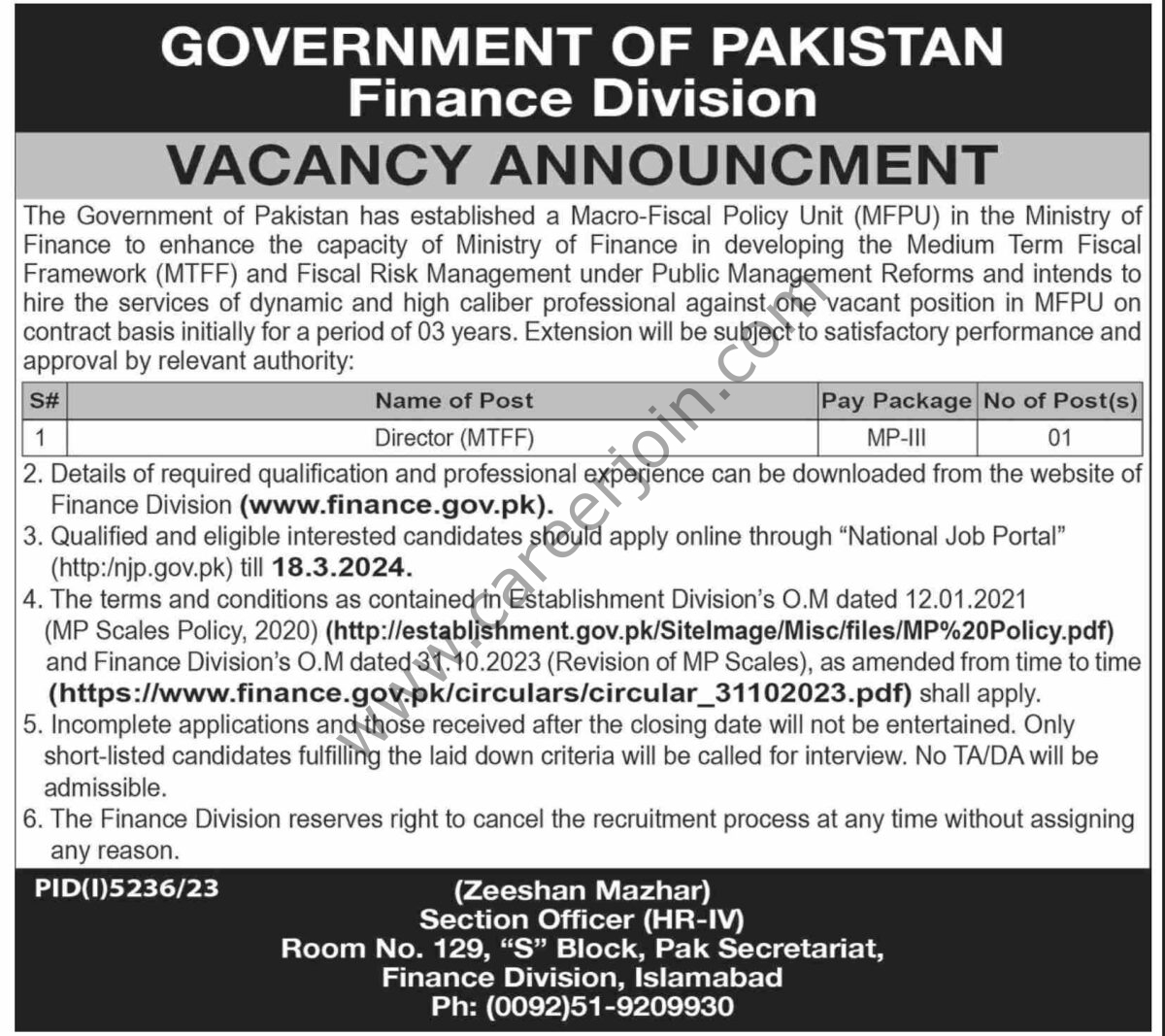 Finance Division Pakistan Jobs 03 March 2024 Dawn 1