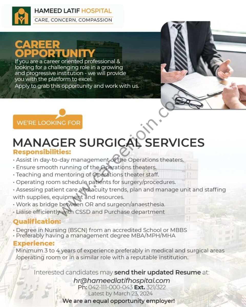 Hameed Latif Hospital Jobs Manager Surgical Services 1