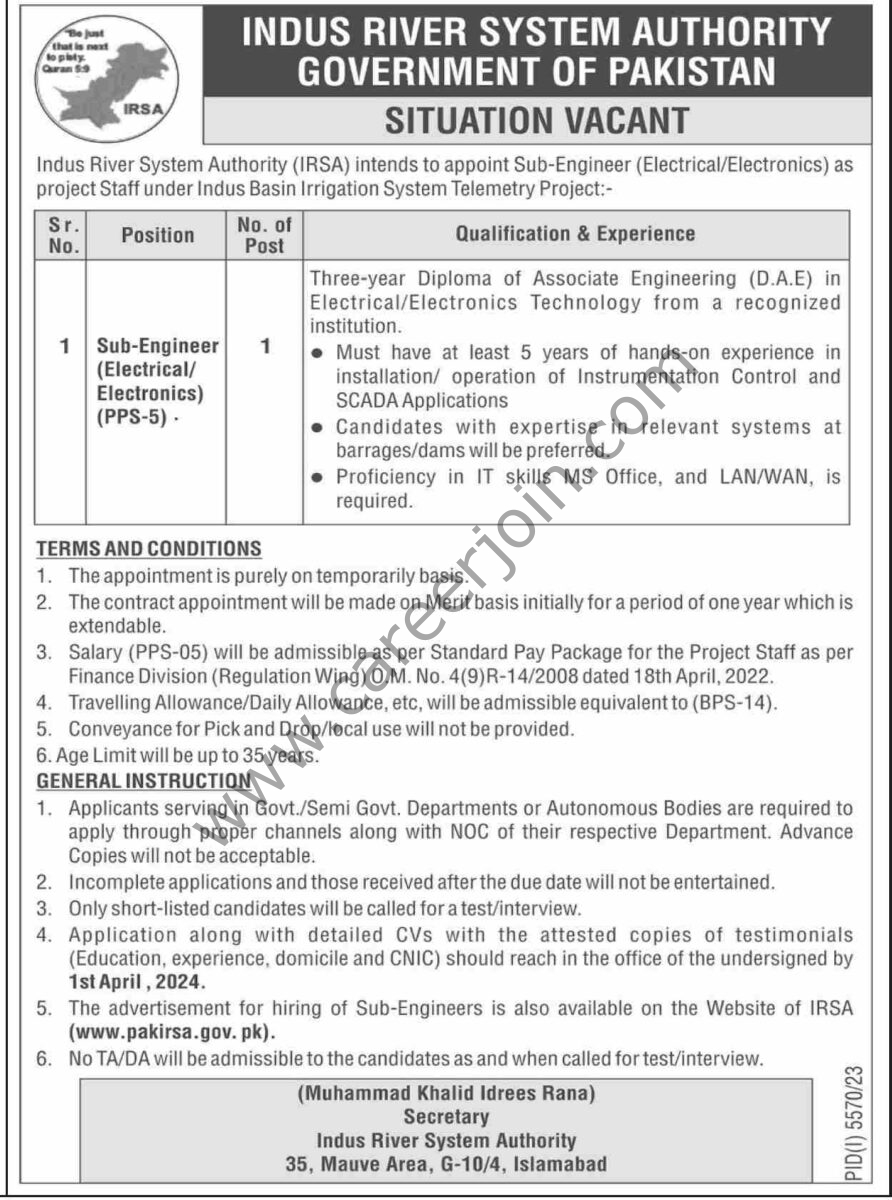 Indus River System Authority IRSA Jobs 17 March 2024 Dawn 1