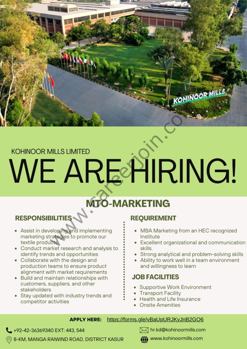 Kohinoor Mills Limited Jobs MTO Marketing 1
