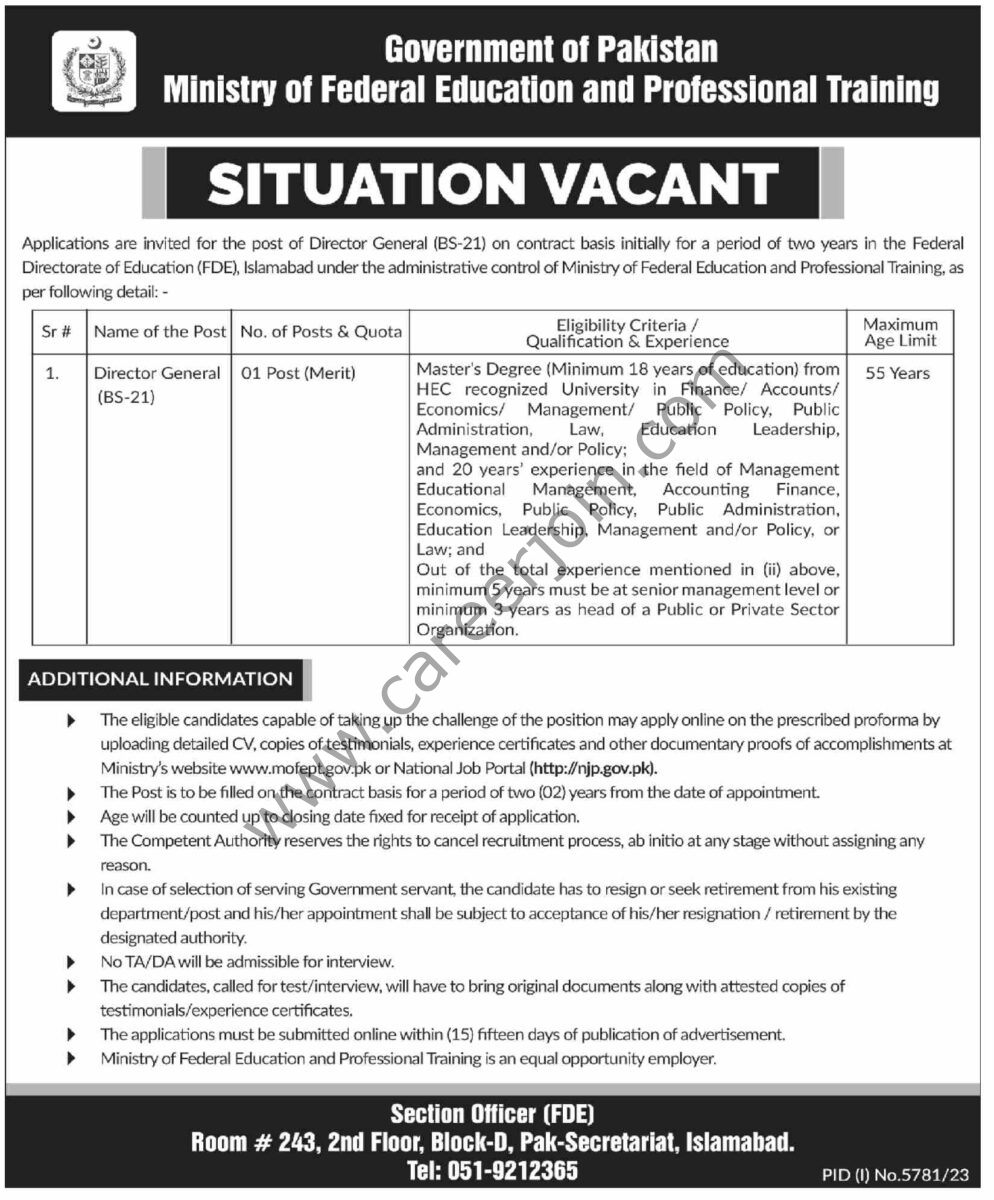 Ministry of Federal Education & Professional Training Jobs 29 March 2024 Dawn 1