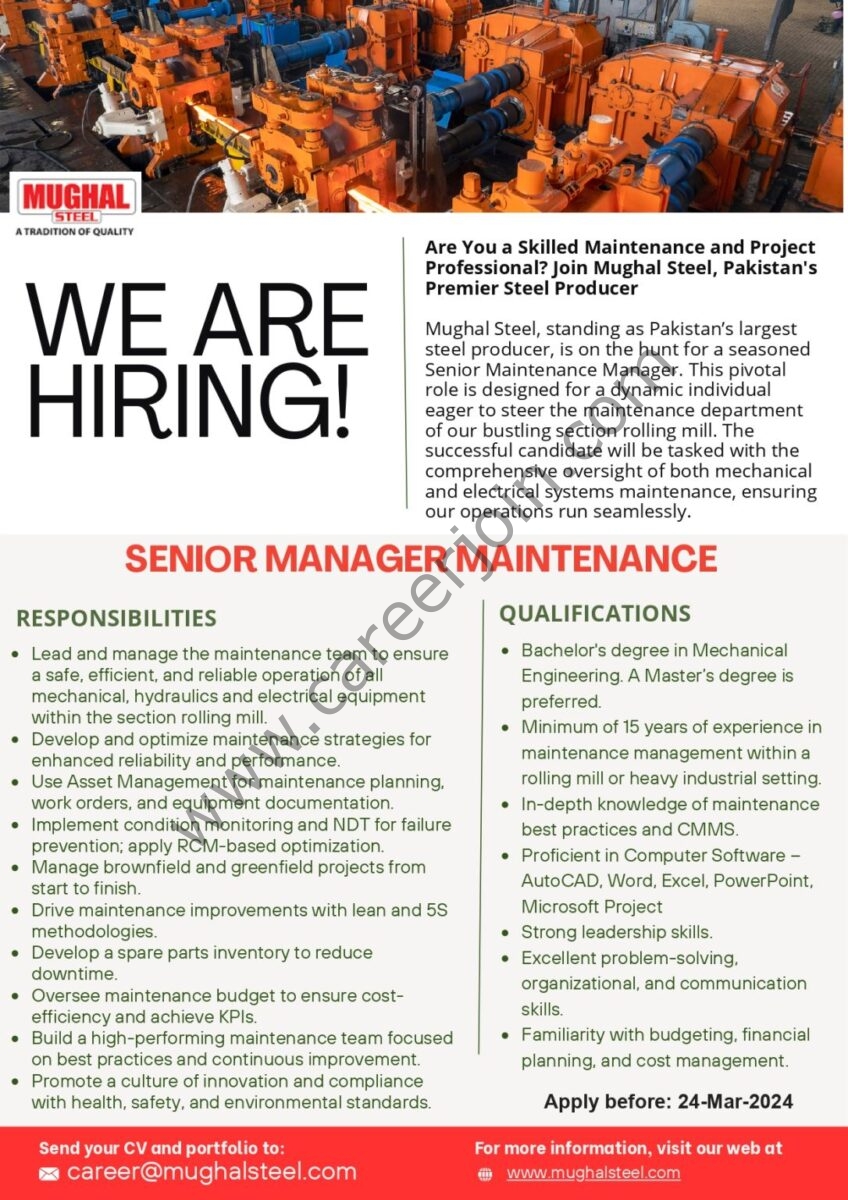 Mughal Steel Jobs Senior Manager Maintenance 1