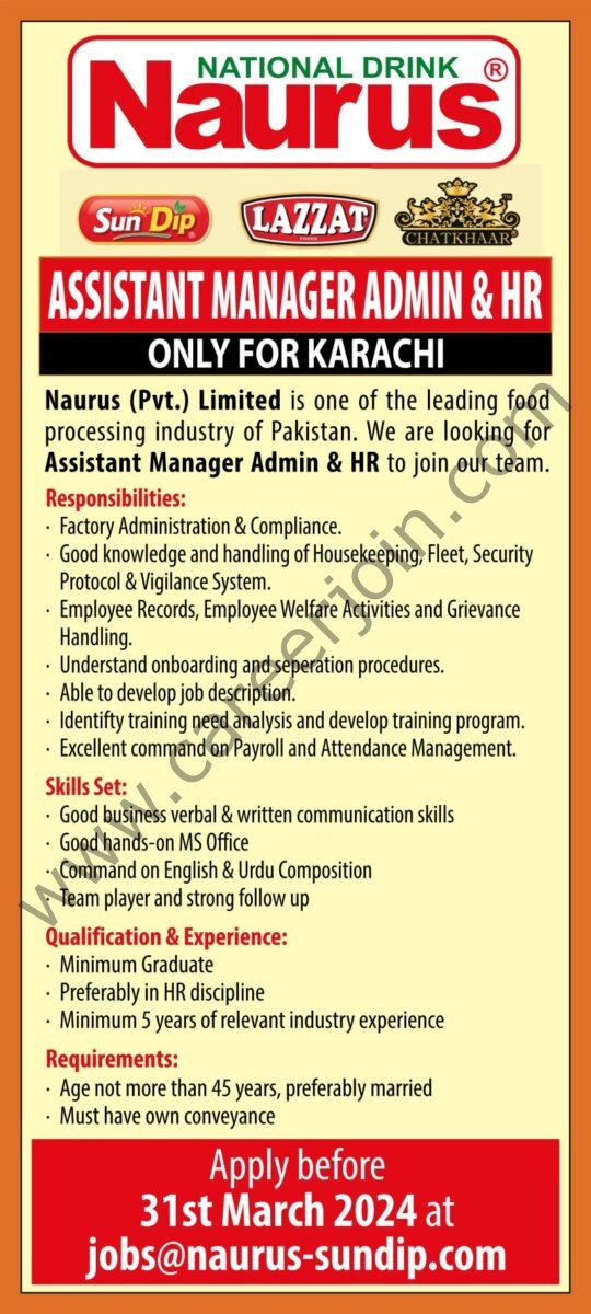 Naurus Pvt Ltd Jobs Assistant Manager Admin & HR 1