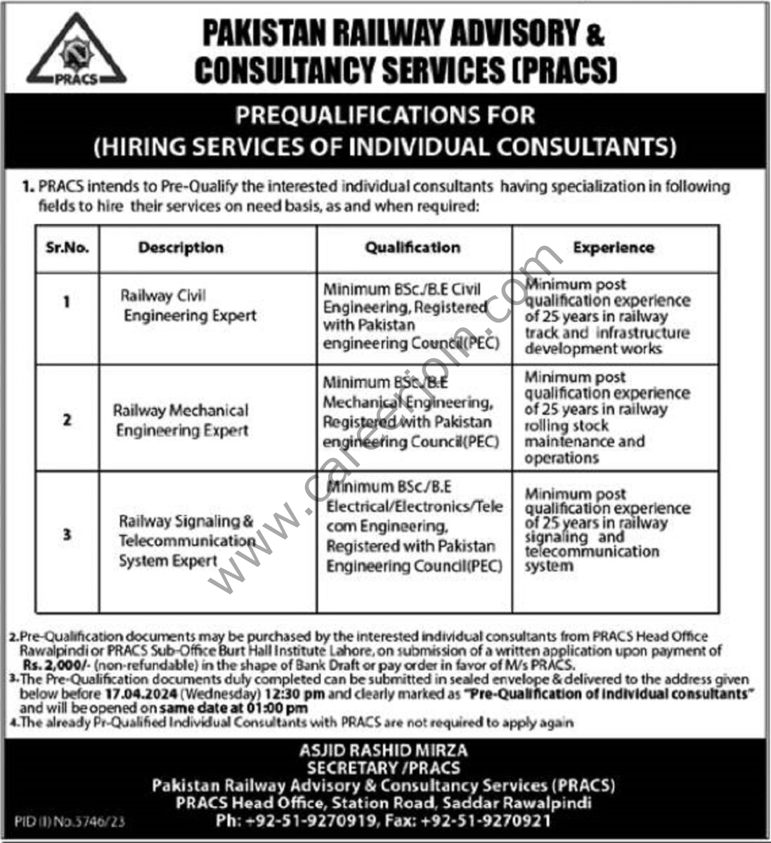 Pakistan Railway Advisory & Consultancy Services PRACS Jobs 26 March 2024 Nawaiwaqt 1