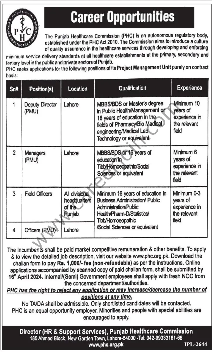 Punjab Healthcare Commission PHC Jobs 31 March 2024 Express Tribune 1