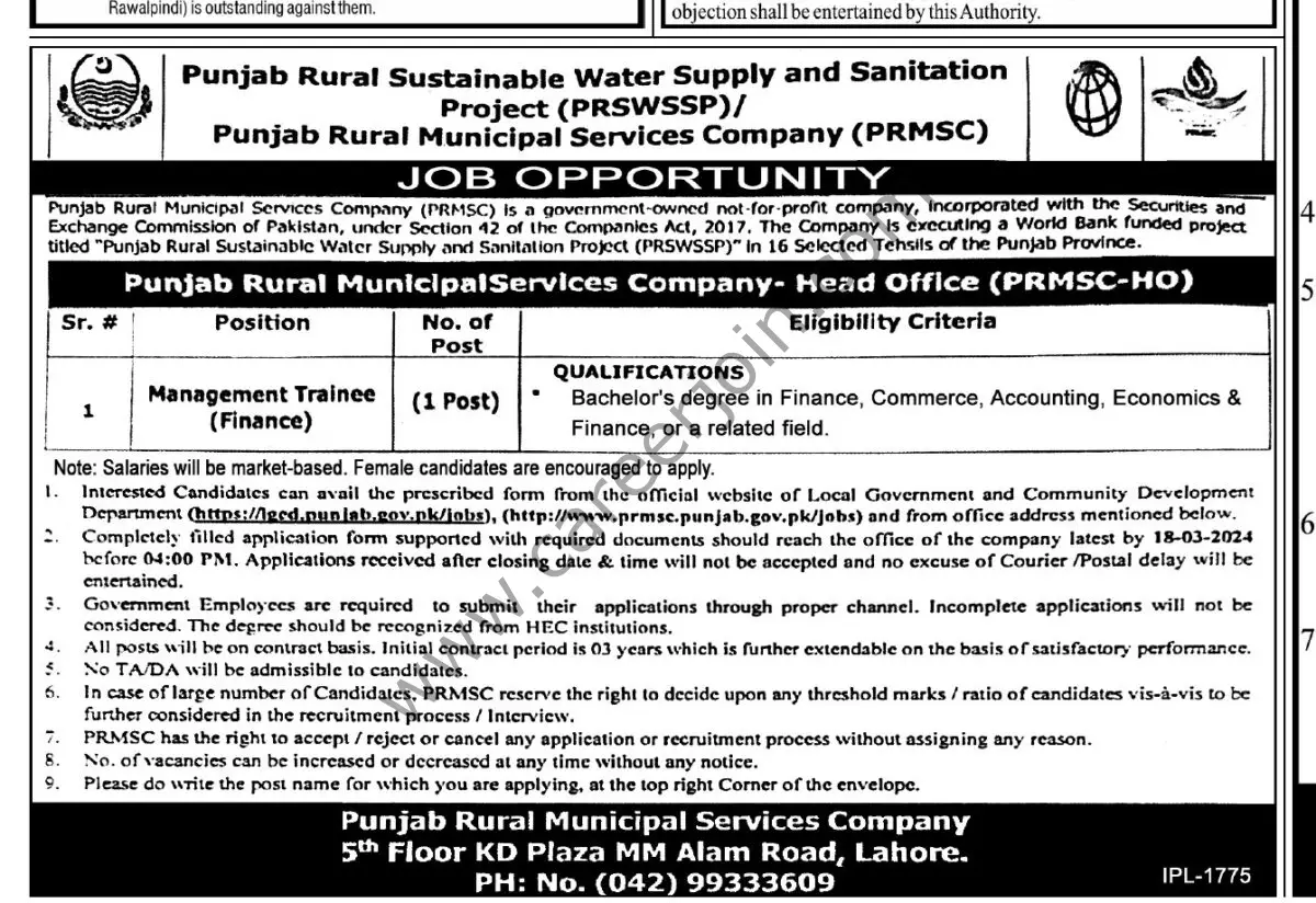 Punjab Rural Municipal Services Co PRMSC Jobs 05 March 2024 Express Tribune 1