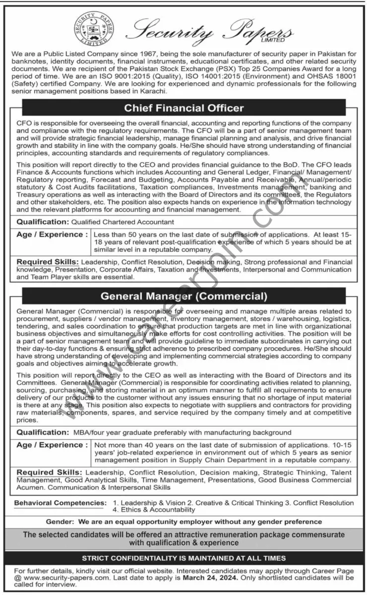Security Papers Ltd Jobs 17 March 2024 Dawn 1