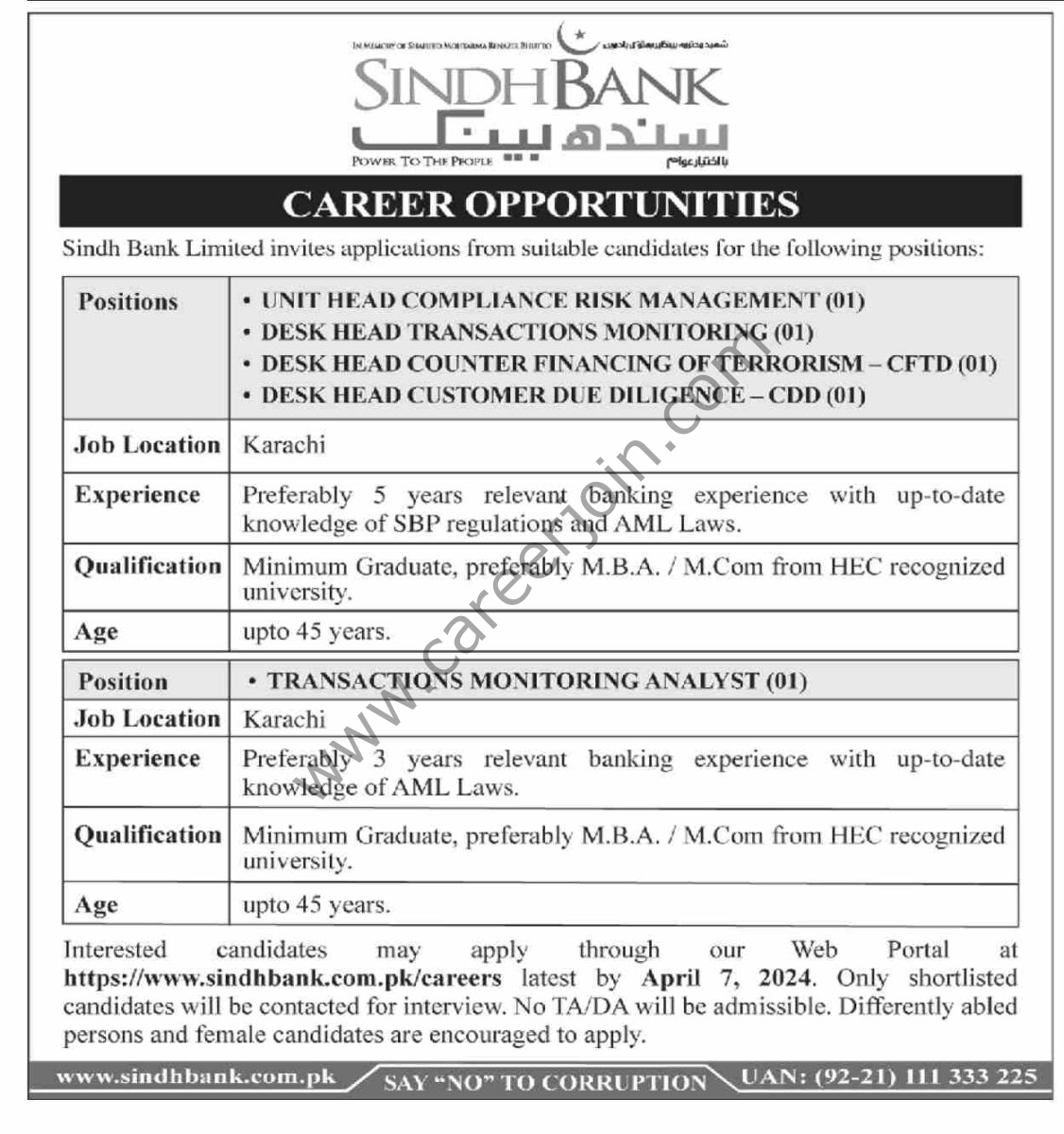 Sindh Bank Ltd Jobs 30 March 2024 Dawn 1