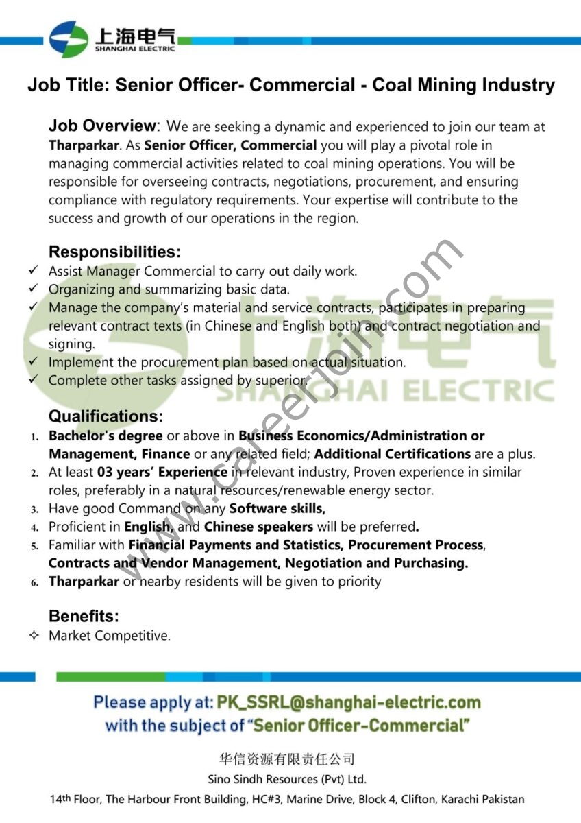 Shanghai Electric Pvt Ltd Jobs Senior Officer Commercial 1