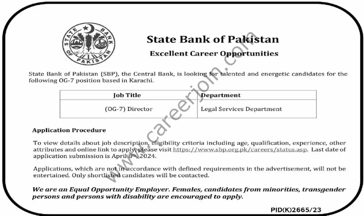 State Bank of Pakistan SBP Jobs 24 March 2024 Dawn 1