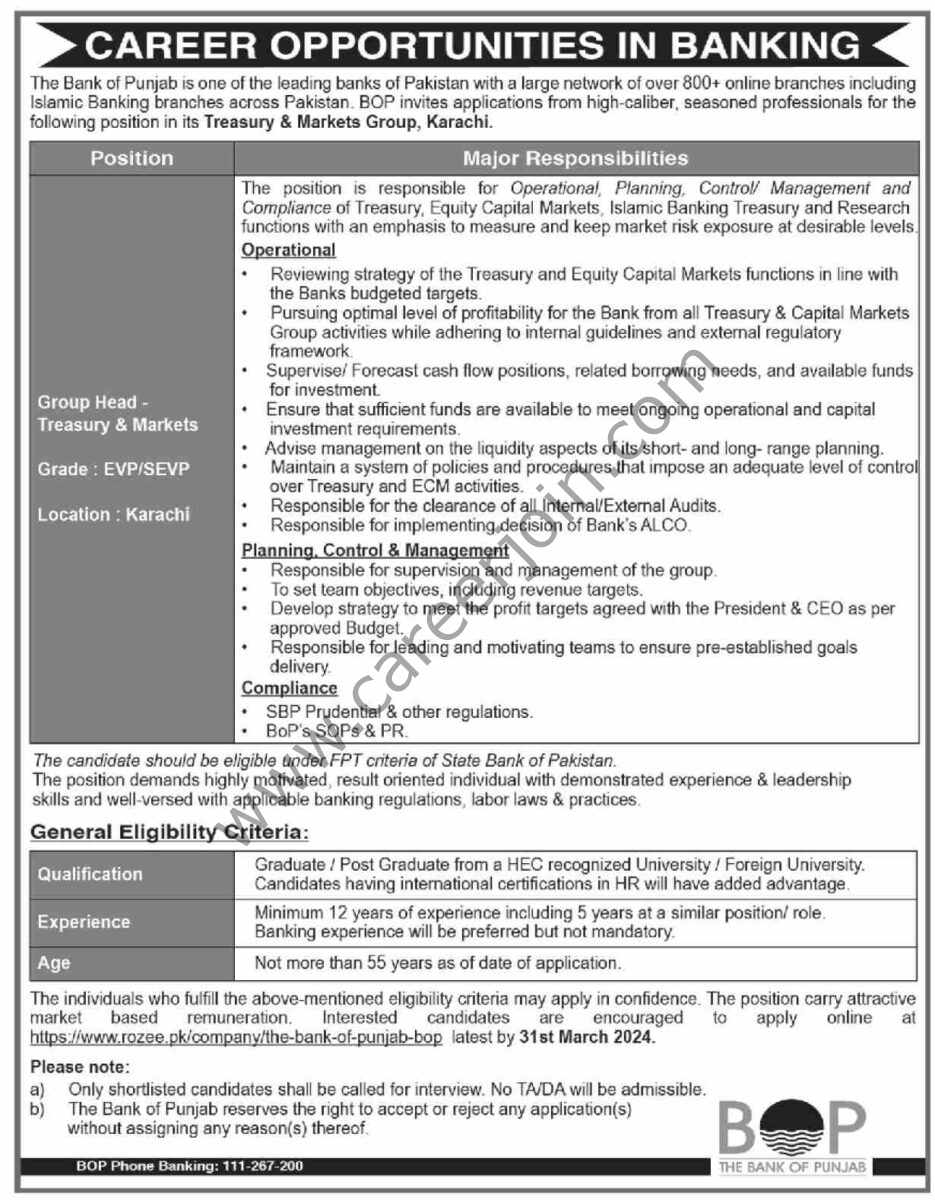 The Bank of Punjab Jobs 17 March 2024 Dawn 1