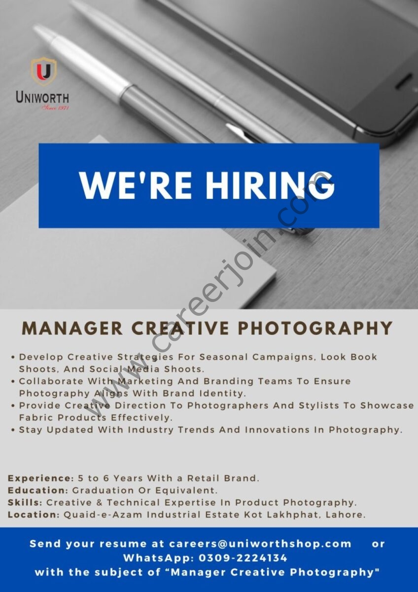 Uniworth Jobs Manager Creative Photography 1