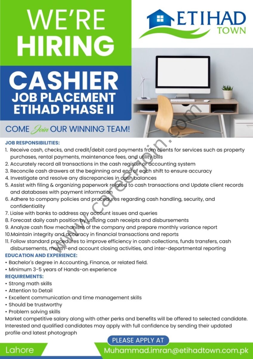 Etihad Real Estate Pvt Ltd Jobs Cashier 1